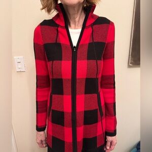 Adrienne Vittadini Cardigan Sweater Jacket Buffalo Plaid Full Zip Size XS